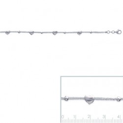 Bracelet 3 Chaines Et Cœur 19 cm En Argent Massif