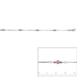 Bracelet Cristal Rose Maille Serpent Carrée En Argent Massif