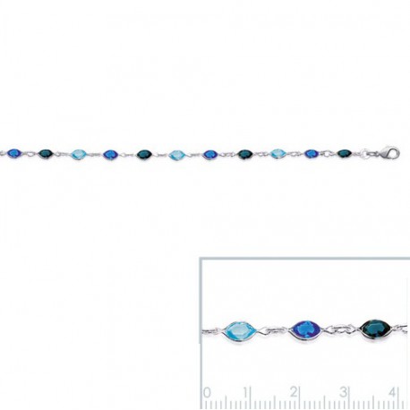 Bracelet Cristal 3 Teintes De Bleu En Argent Massif