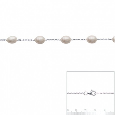 Bracelet 6 Perles Ovales Maille Forçat En Argent Massif